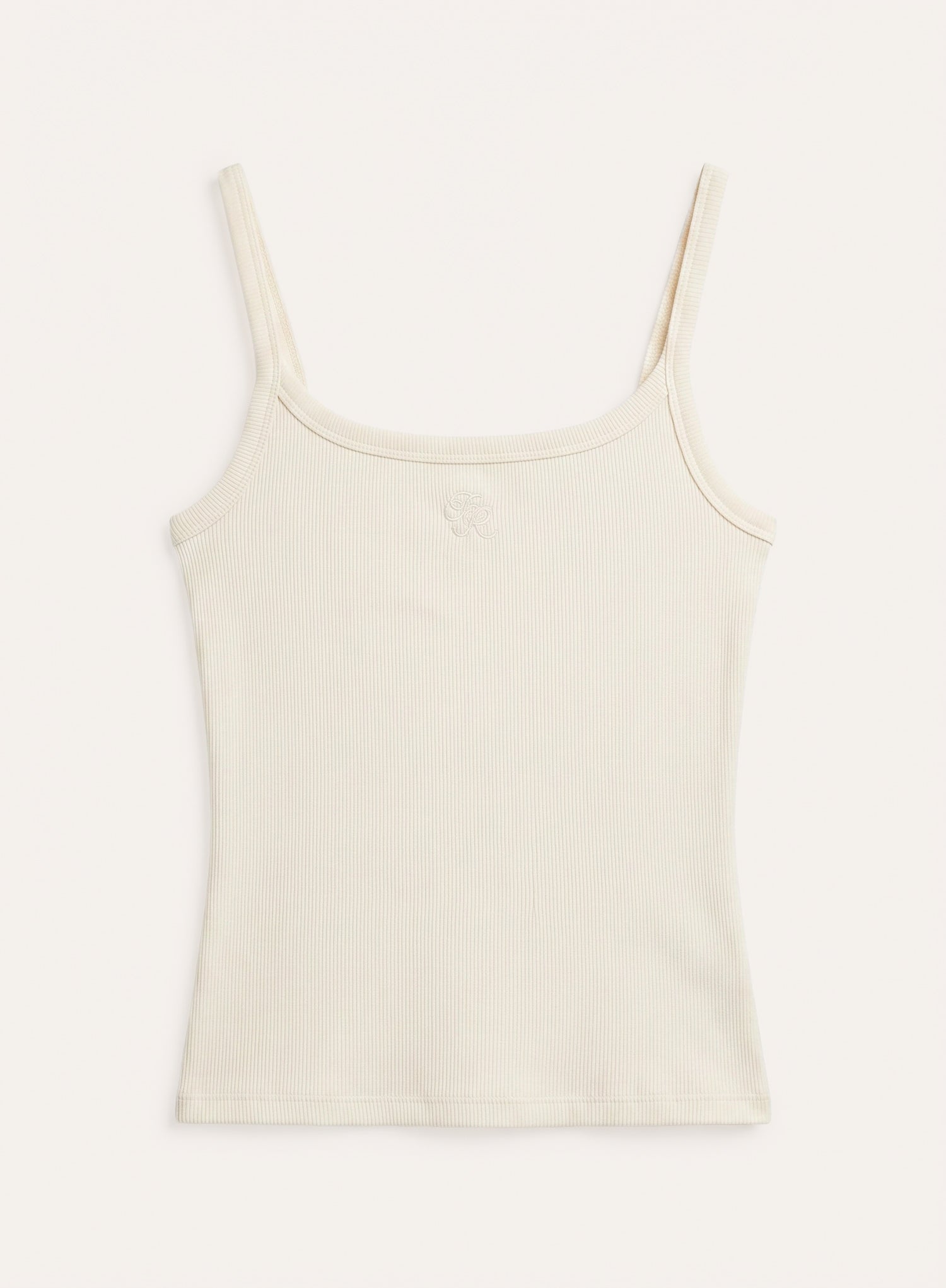 Cream Ribbed Branded Cotton Vest Top